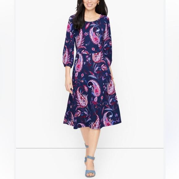Talbots Jersey Knit Paisley Dress 14 Fit & Flare - Picture 2 of 12